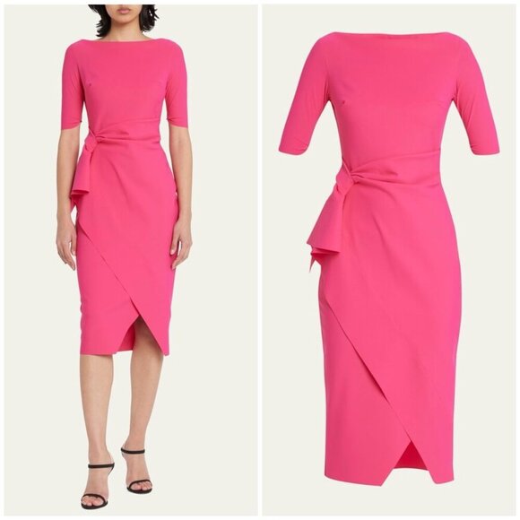 CHIARA BONI LA PETITE ROBE Mimmaly Side-Knot Sheath Faux Wrap Dress FUSCHIA $695 - Picture 1 of 12
